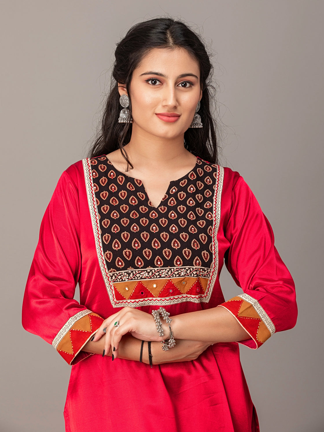 Gajji Silk Patchwork Kurti