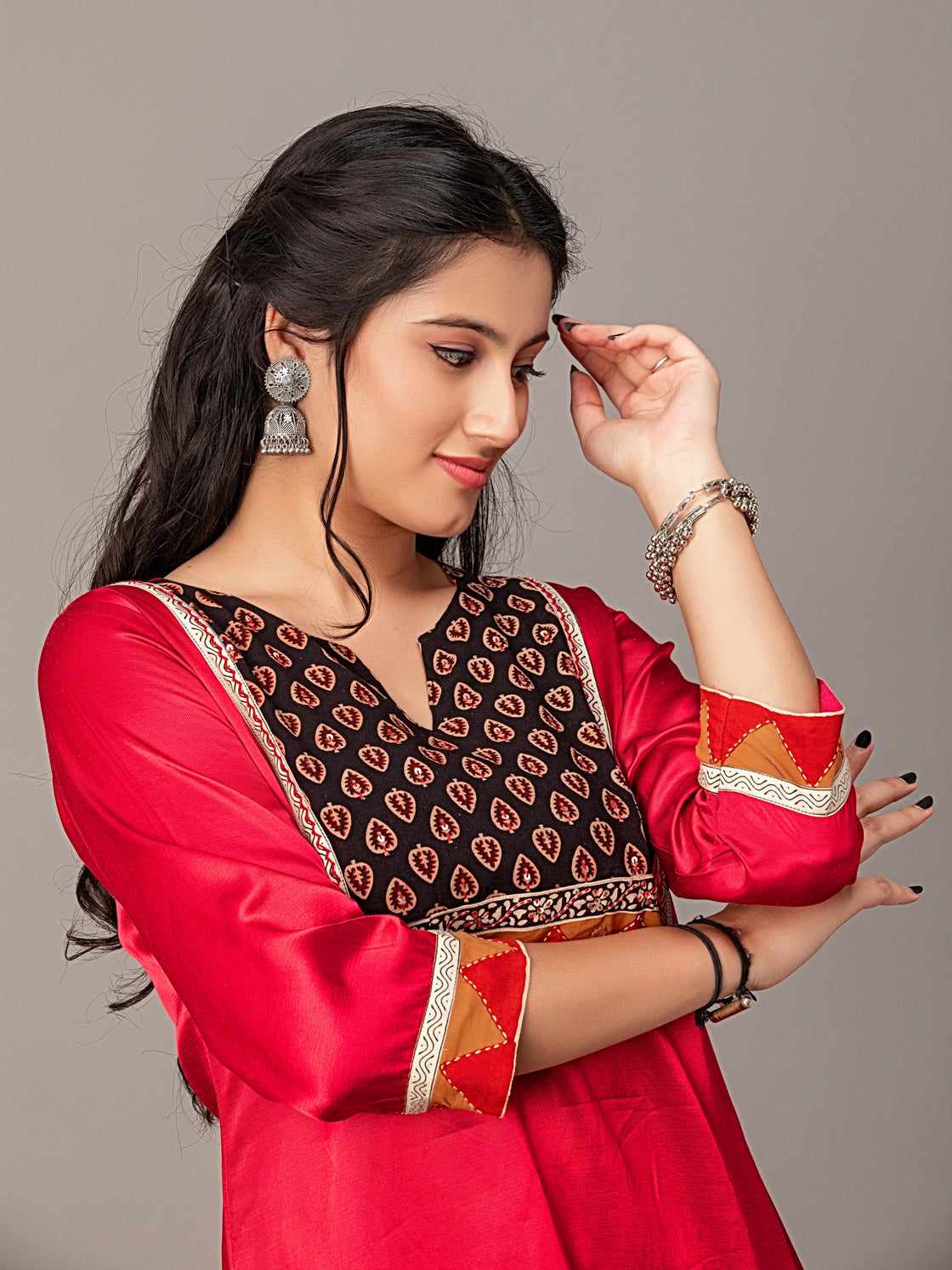 Gajji Silk Patchwork Kurti