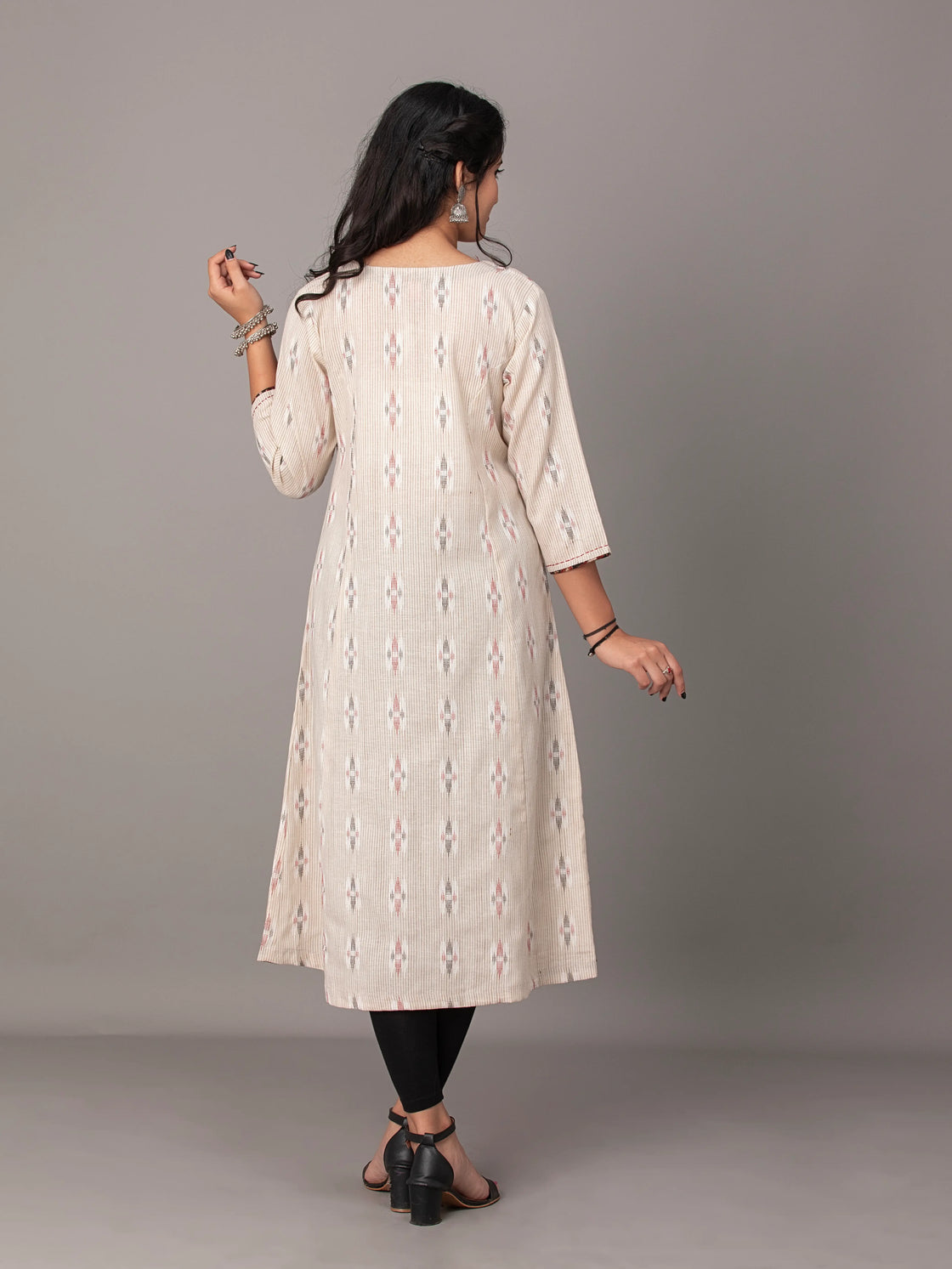 Cream Ikkat Elegance Handloom Cotton Kurti