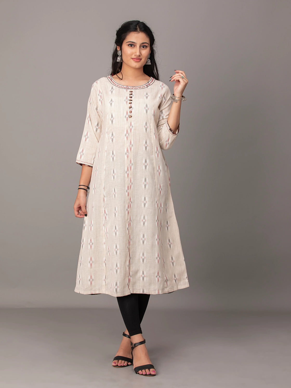 Cream Ikkat Elegance Handloom Cotton Kurti