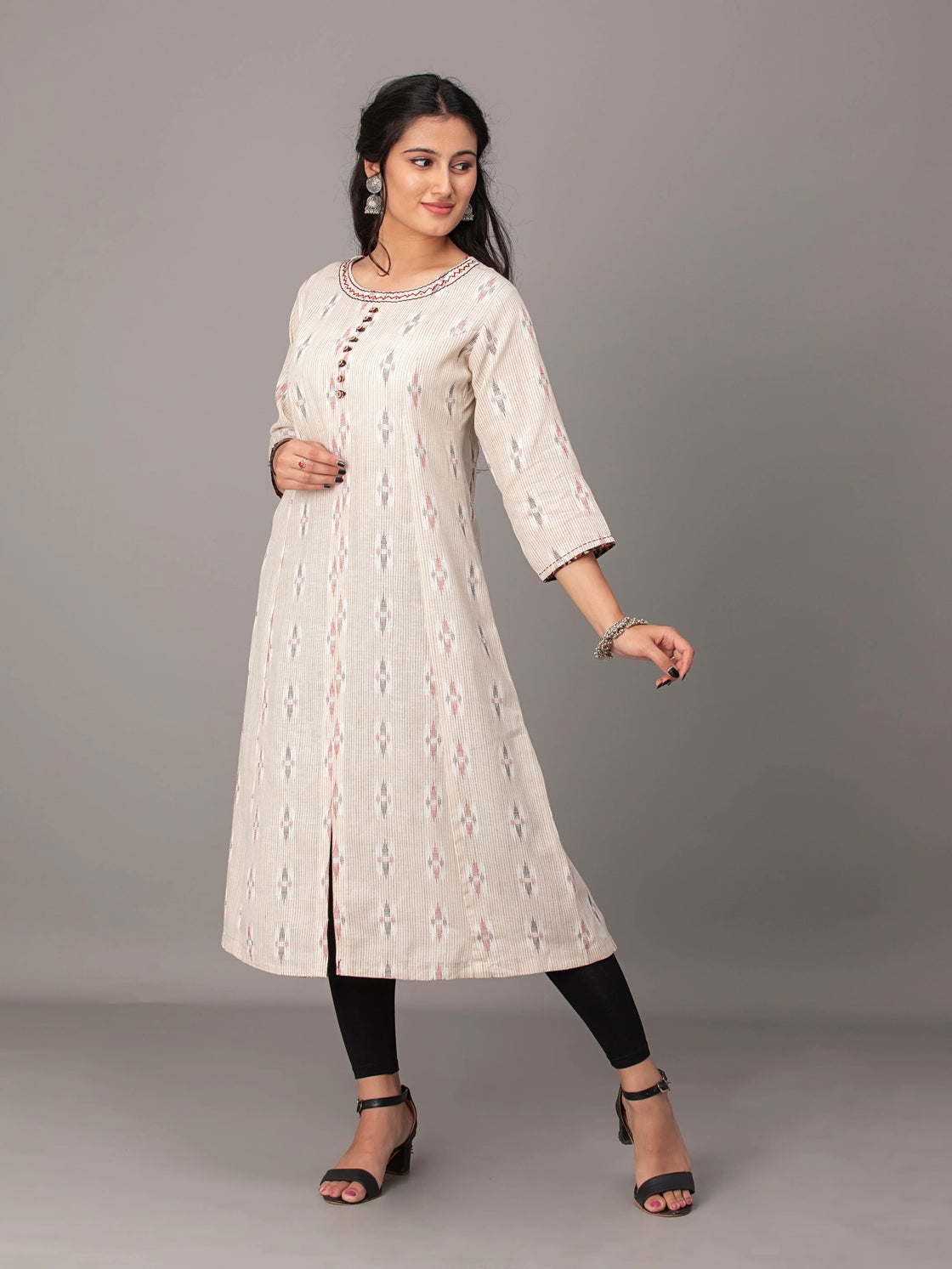 Cream Ikkat Elegance Handloom Cotton Kurti