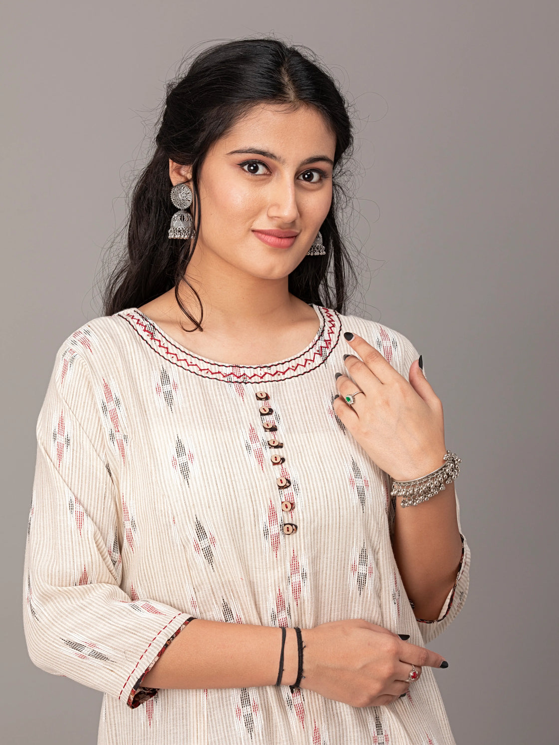 Cream Ikkat Elegance Handloom Cotton Kurti