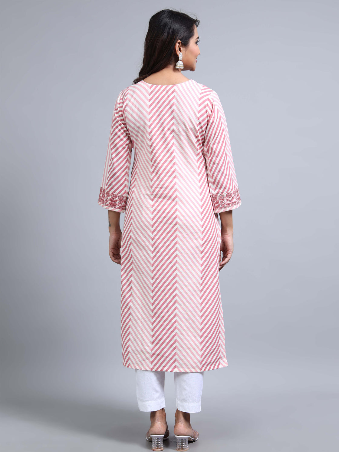 Cotton Leheriya Print Kurti with Embroidered Neck & Sleeves