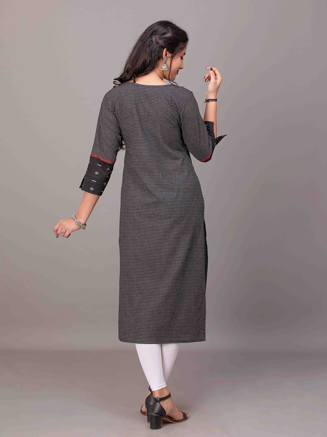 Traditional Cotton Kurti - Round Neck with Katha Work Design