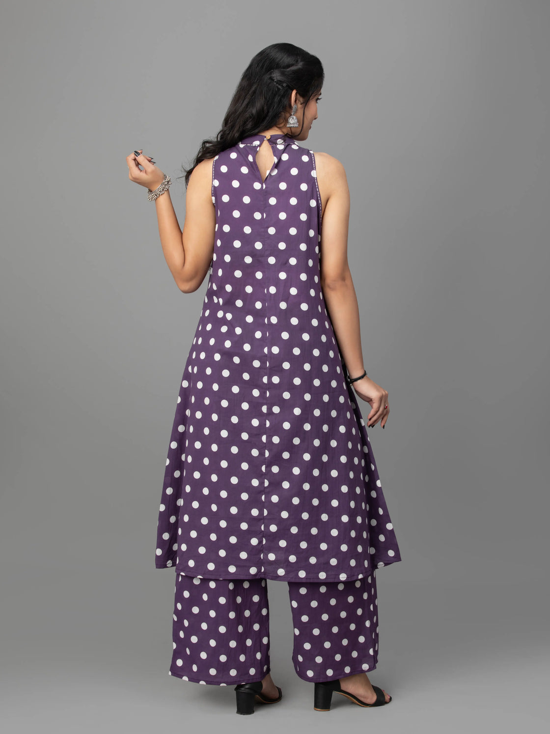 Grape glamour halter neck cotton kurti pant set
