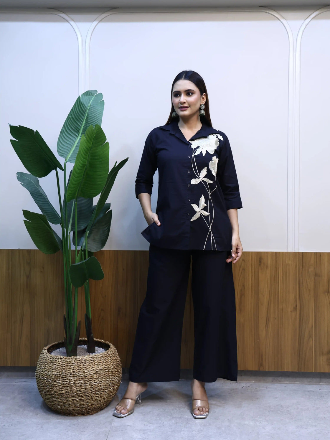 Elegant Black Floral Embroidered Co-ord Set