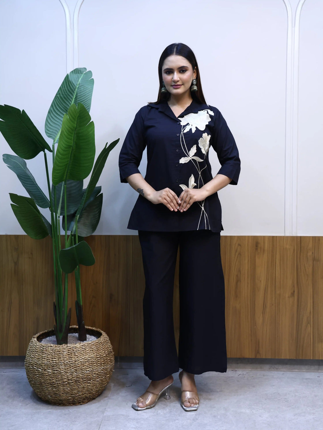 Elegant Black Floral Embroidered Co-ord Set