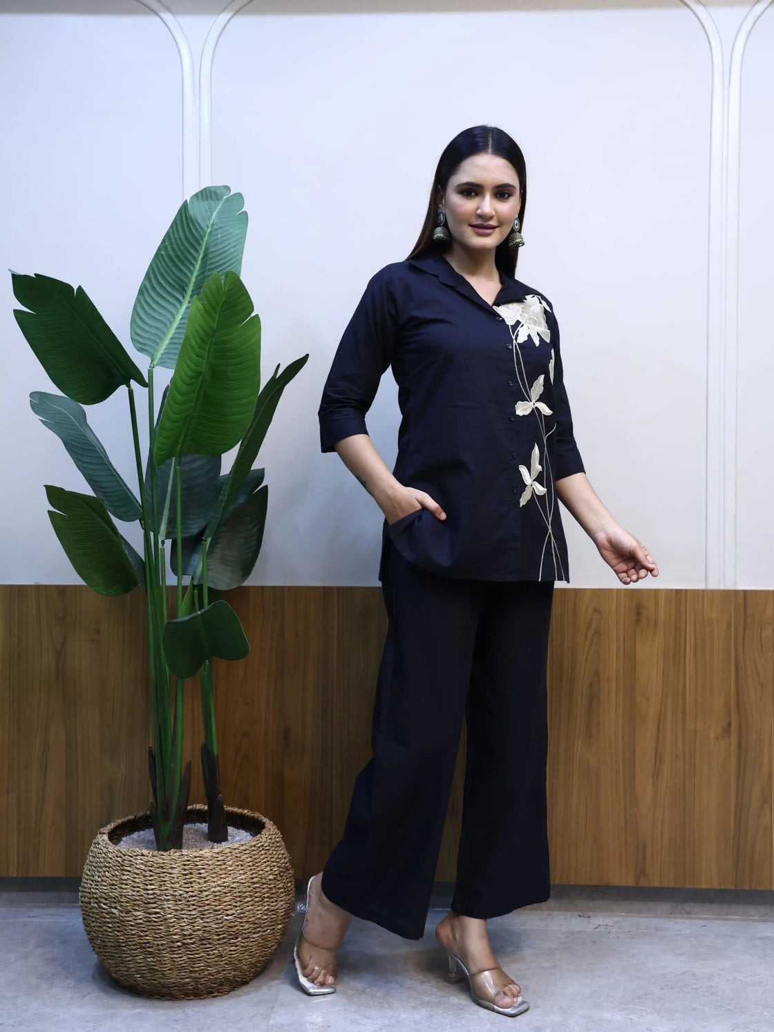 Elegant Black Floral Embroidered Co-ord Set