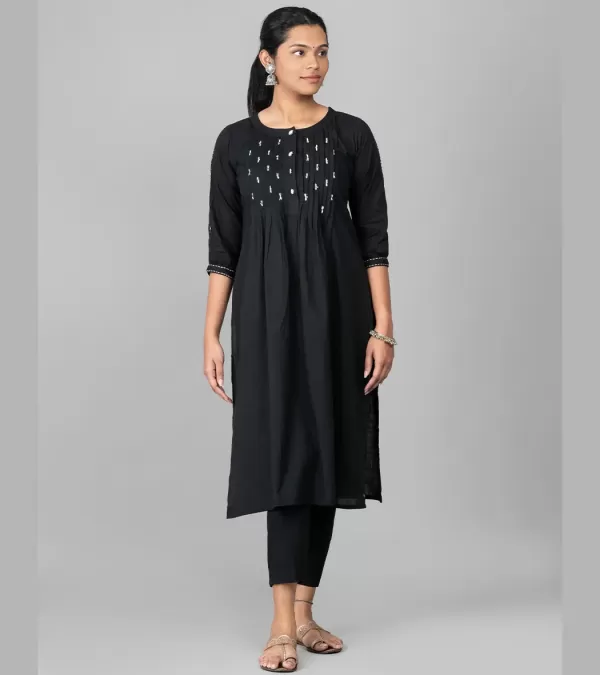 Midnight Bloom Cotton Kurti Set