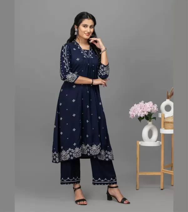 Midnight Bloom Cotton Kurti Set