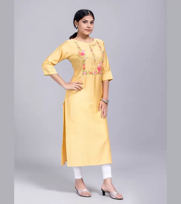 CHINESE COLLAR KURTI WITH HAND EMBROIDERY ON THE SLEEVE