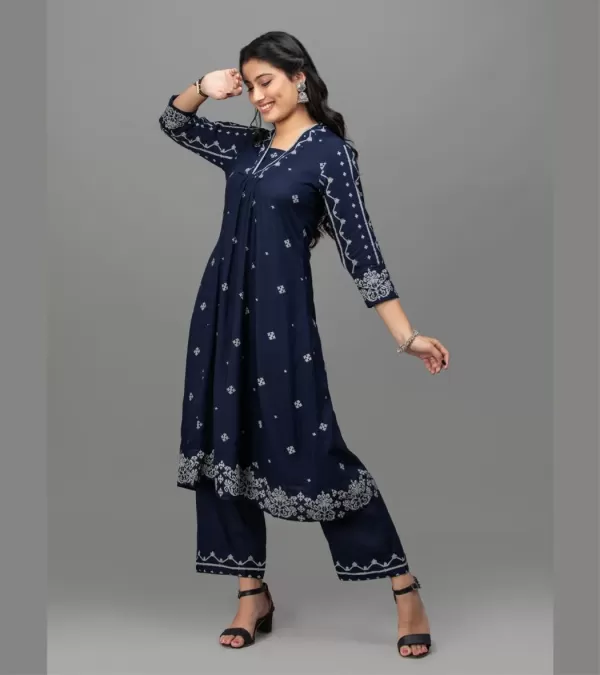 Midnight Bloom Cotton Kurti Set