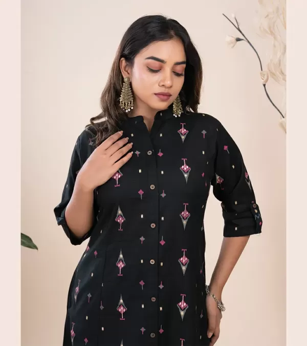 Cream Floral A Line Cotton Kurti