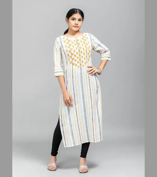 CHINESE COLLAR KURTI WITH HAND EMBROIDERY ON THE SLEEVE