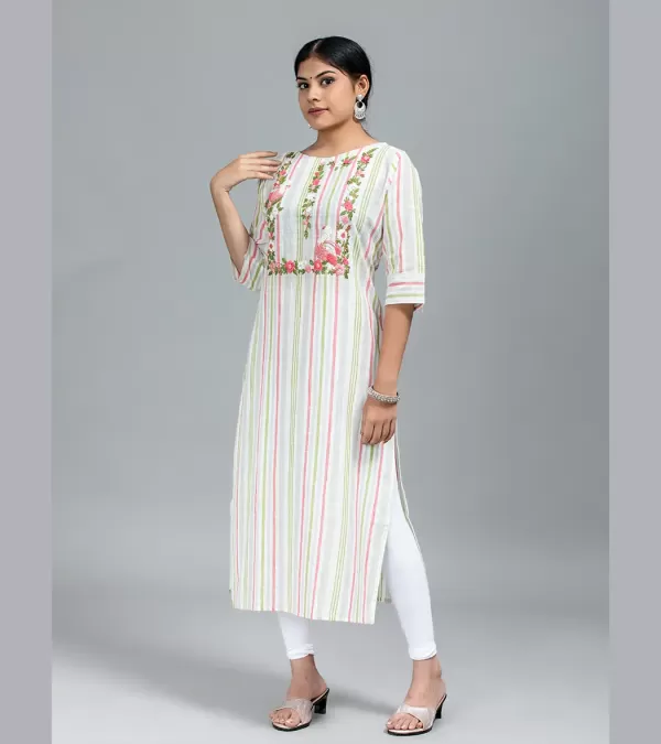 CHINESE COLLAR KURTI WITH HAND EMBROIDERY ON THE SLEEVE