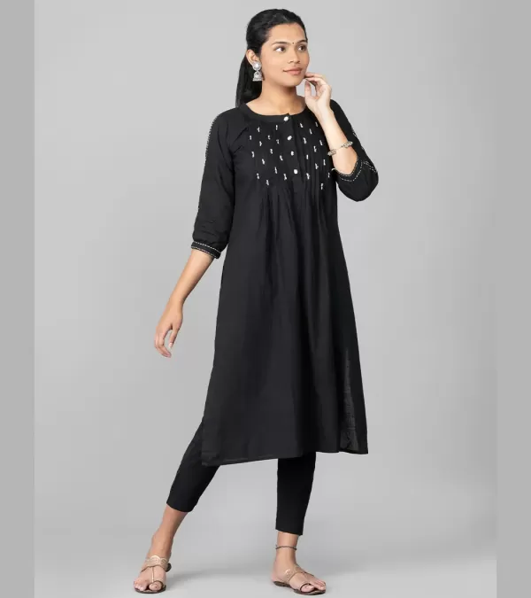 Midnight Bloom Cotton Kurti Set